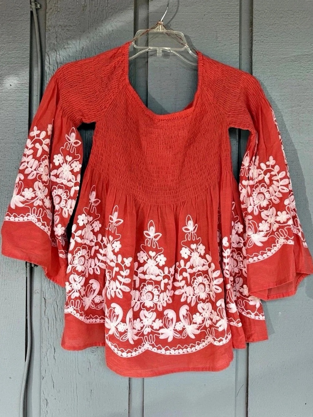 Flying Tomato Floral Embroidered Tunic in Red & White Size Large